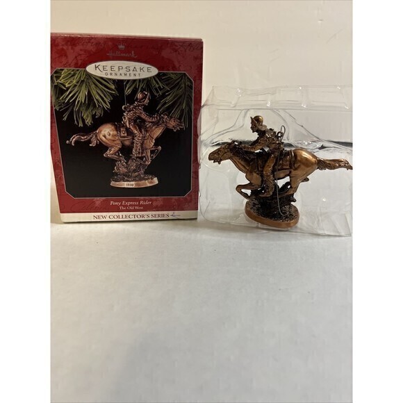 1998 Hallmark Pony Express Rider Ornament Bronze Tones  w/ Box - Picture 3 of 6